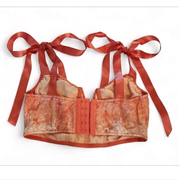 URBAN OUTFITTERS Out From Under COQUETTE Pink Cream Lace Corset Top Bow Straps - Picture 4 of 11